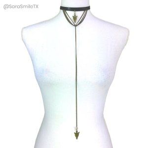 ONE OF A KIND Boho Handmade Bronze Metal Arrowhead Leather Choker - NWOT